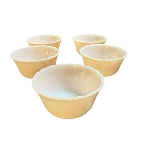 Fire-King Peach Lustre Scalloped Custard Cups Milk Glass Set of 5 Anchor Hocking